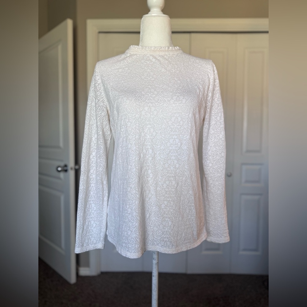 Loft Sheer Lace Mock Neck Long Sleeve Blouse size Medium